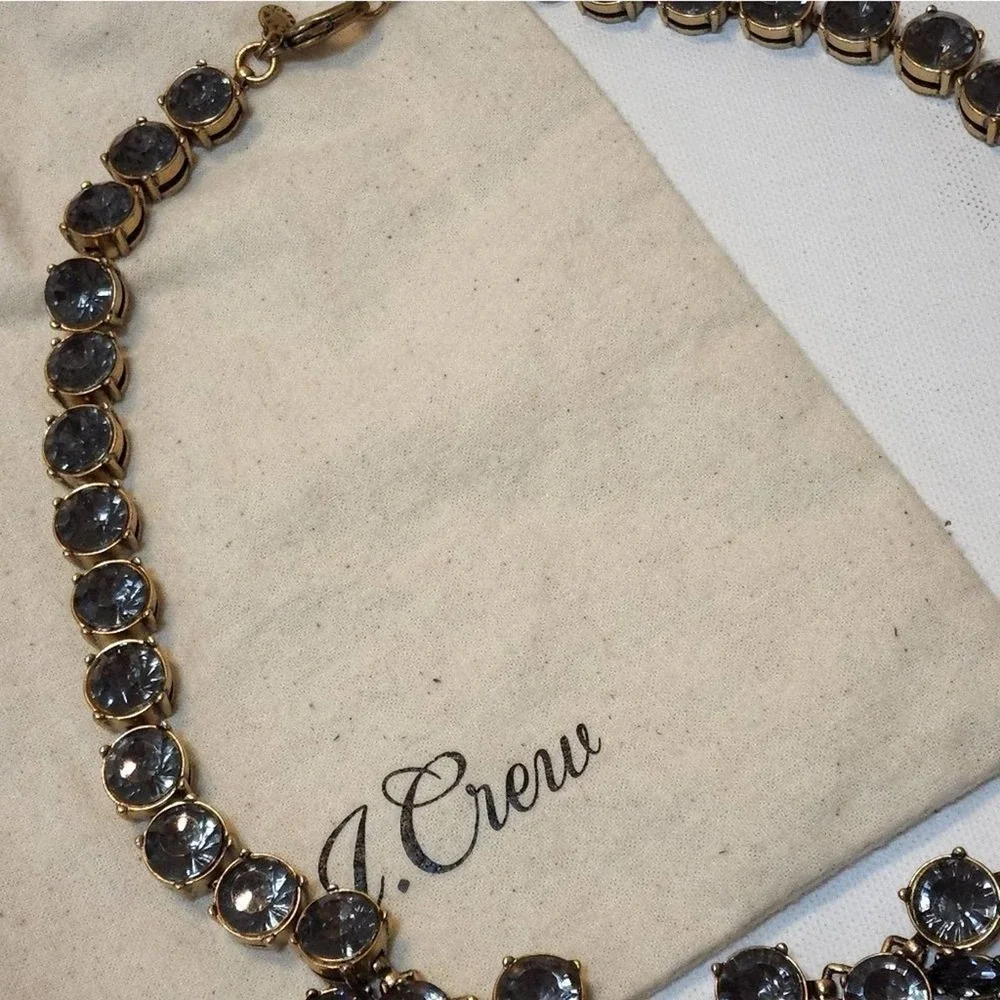 J. Crew navy‎ and coral jeweled art deco BRÛLÉE statement necklace